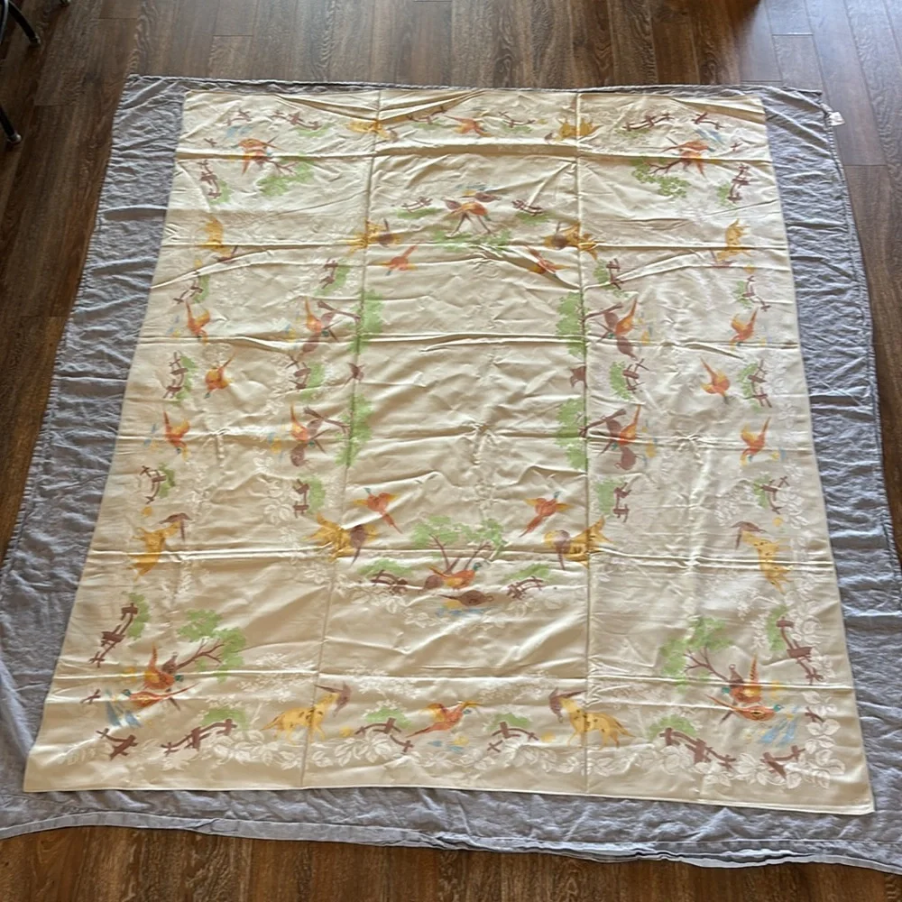 Vintage Old Bleach Linen Company Double Damask Tablecloth Pheasant Hunting
